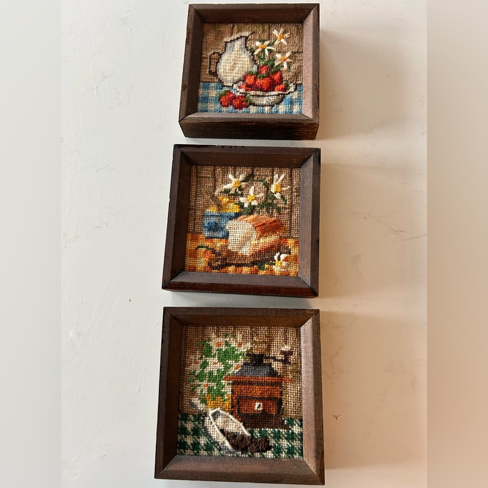 Vintage Framed Cross Stitch Still Life Scenes- Floral, Fruit & Coffee Motifs - Picture 11 of 16